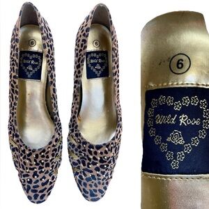 VINTAGE 90s WILD ROSE Studded LEOPARD PRINT Pumps Size 6